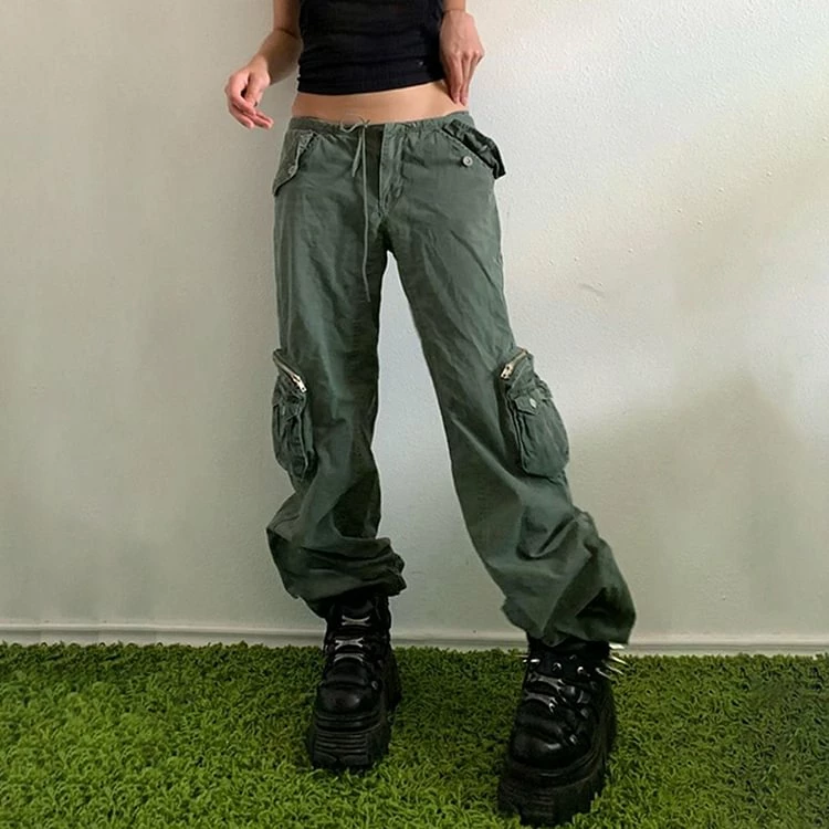 Hip-pop Statement Pockets Solid Color Straight Industrial Pants - Image 2