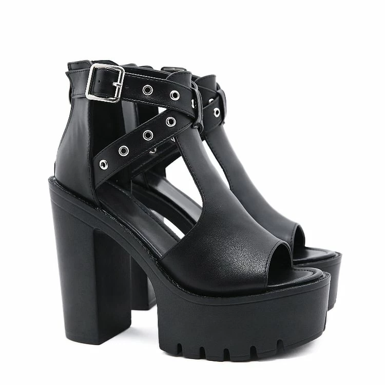 Ankle Strap Peep Toe Chunky High Heel Sandals - Image 4