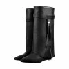 Women‘s Pointed Toe High Heel Wedge Cover Up Fold Over Knee High Boots