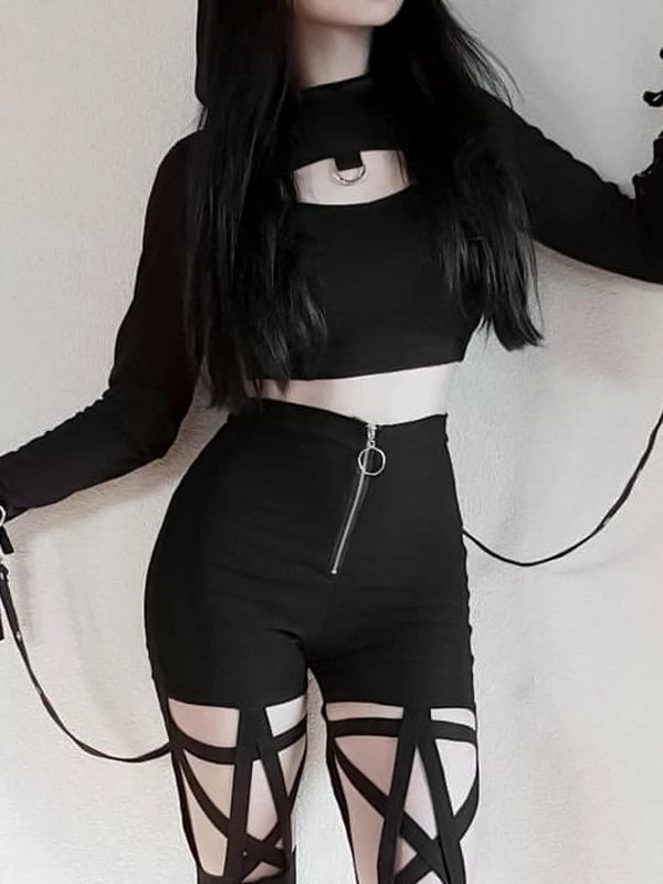 Hight Waist Spliced Stars Goth Pants - Image 9