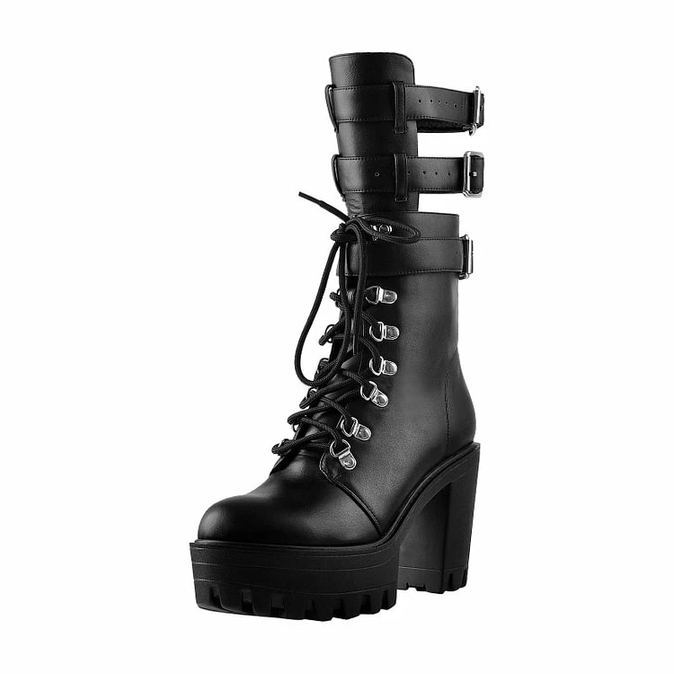 Lace Up Ankle Strap With Buckle Booties - Image 3
