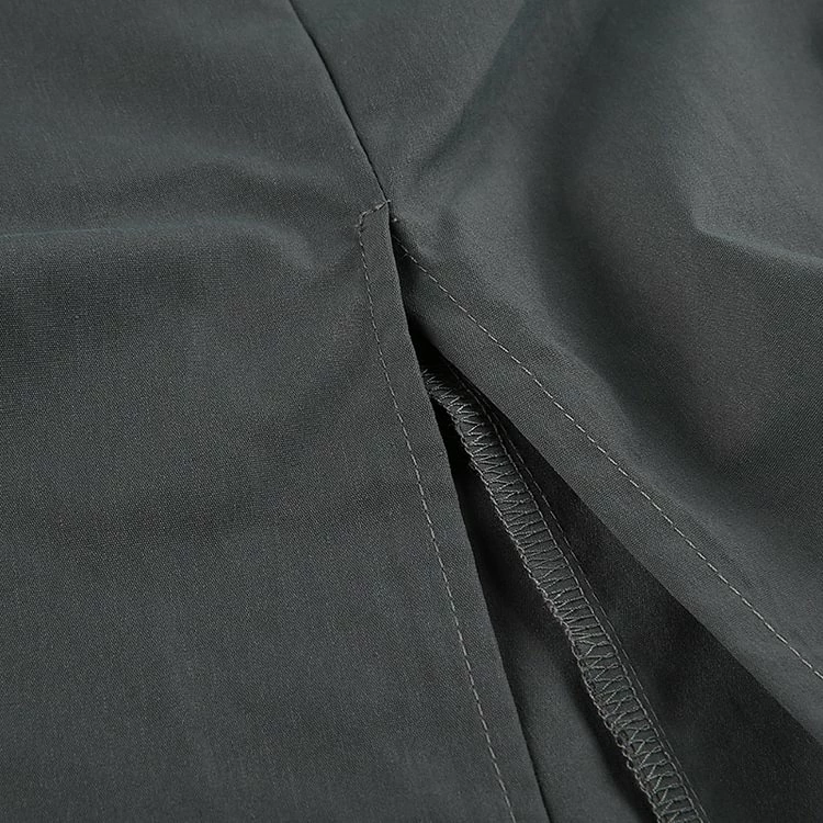 Casual Solid Color Pockets Drawstring Back Split A-line Long Skirt - Image 7