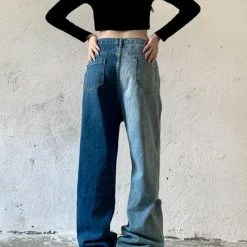 Statement Hip-pop Style Color Block Paneled Ripped Jeans