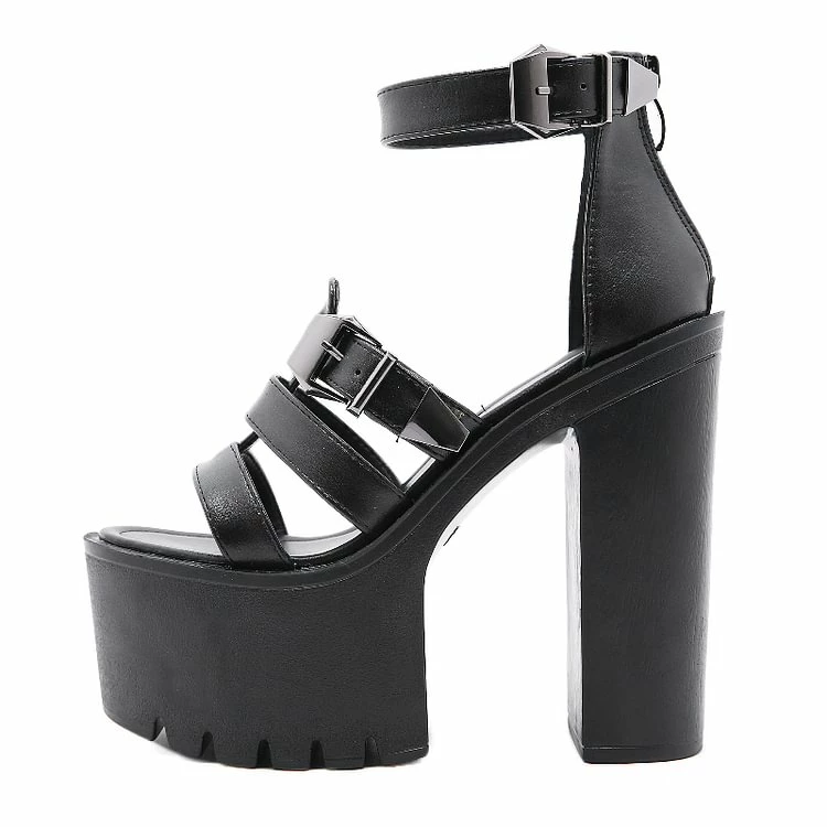Ankle Strap Round Toe Chunky High Heel Sandals - Image 4