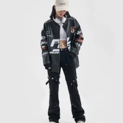 Street Fashion Black Bandaged Rivets Jeans