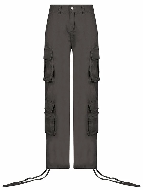 Hip-pop Statement Pockets Ankle Drawstring Low Rise Industrial Pants - Image 6