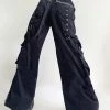 Punk Style Streamers Pockets Metal Rings Industrial Pants Flare