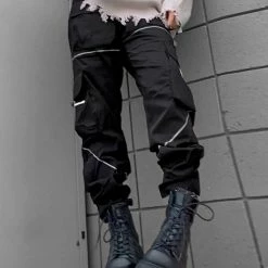 Casual Solid Color Multi-pockets Elastic Waist Ankle Banded Pants