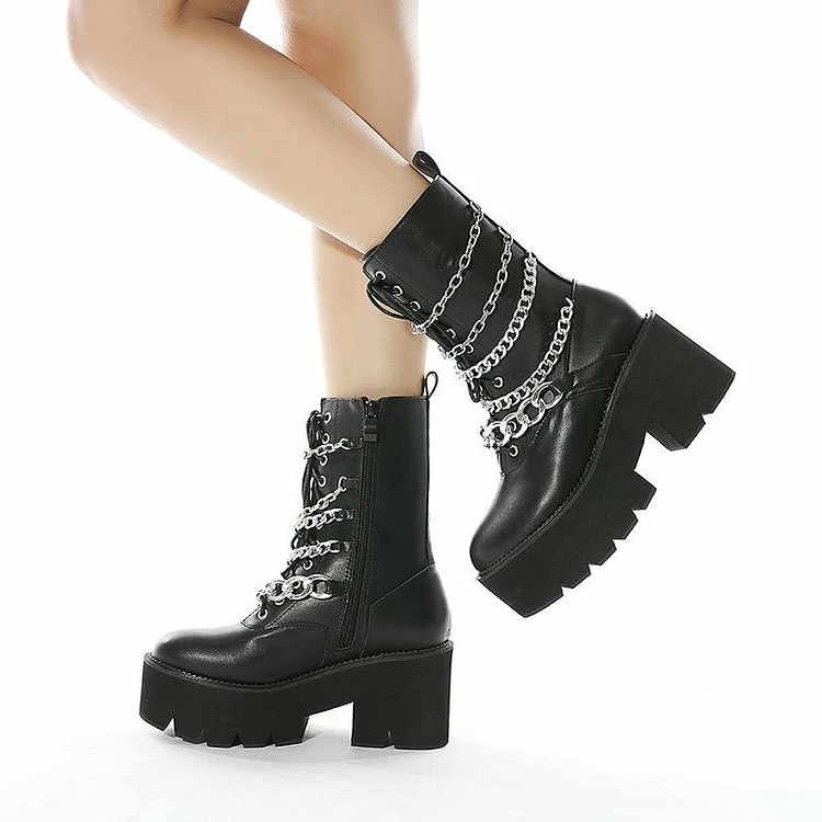 Metal Chain Platform Chunky Boots