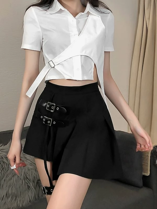 Goth Paneled Foot Ring Pleated Skirts - Image 3