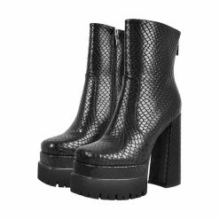 Fashion Cobra Pattern Back Zipper Solid Color Platform High Chunky Heel Boots