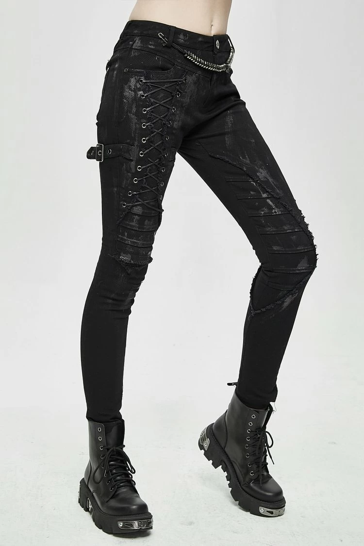 Mecha Hand Painted Laced Up Legs Cool Women Pants - Image 4