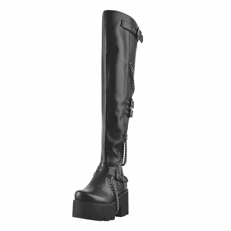 Metallic Chain Knee High Platform Boots - Image 2