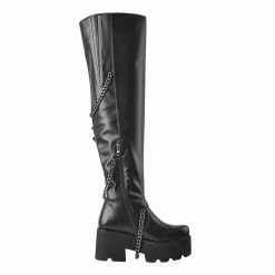 Metallic Chain Knee High Platform Boots